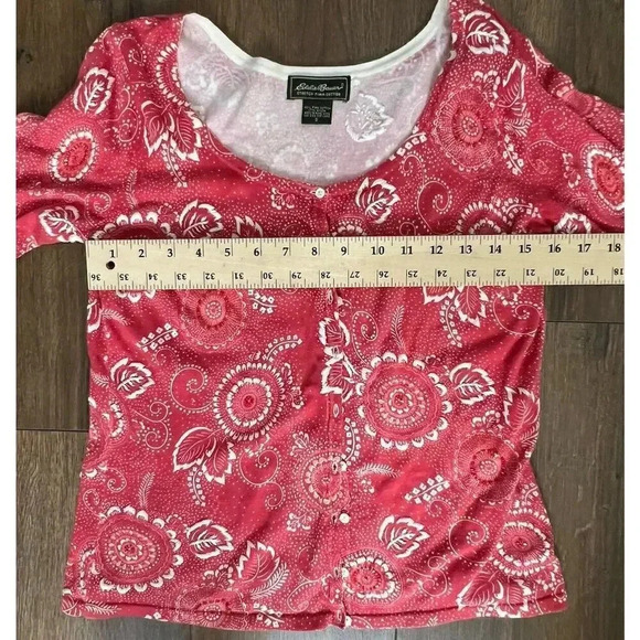 Women's Size Small Eddie Bauer Salmon &‎ White Cardigan Embroidered Sweater - Picture 5 of 6